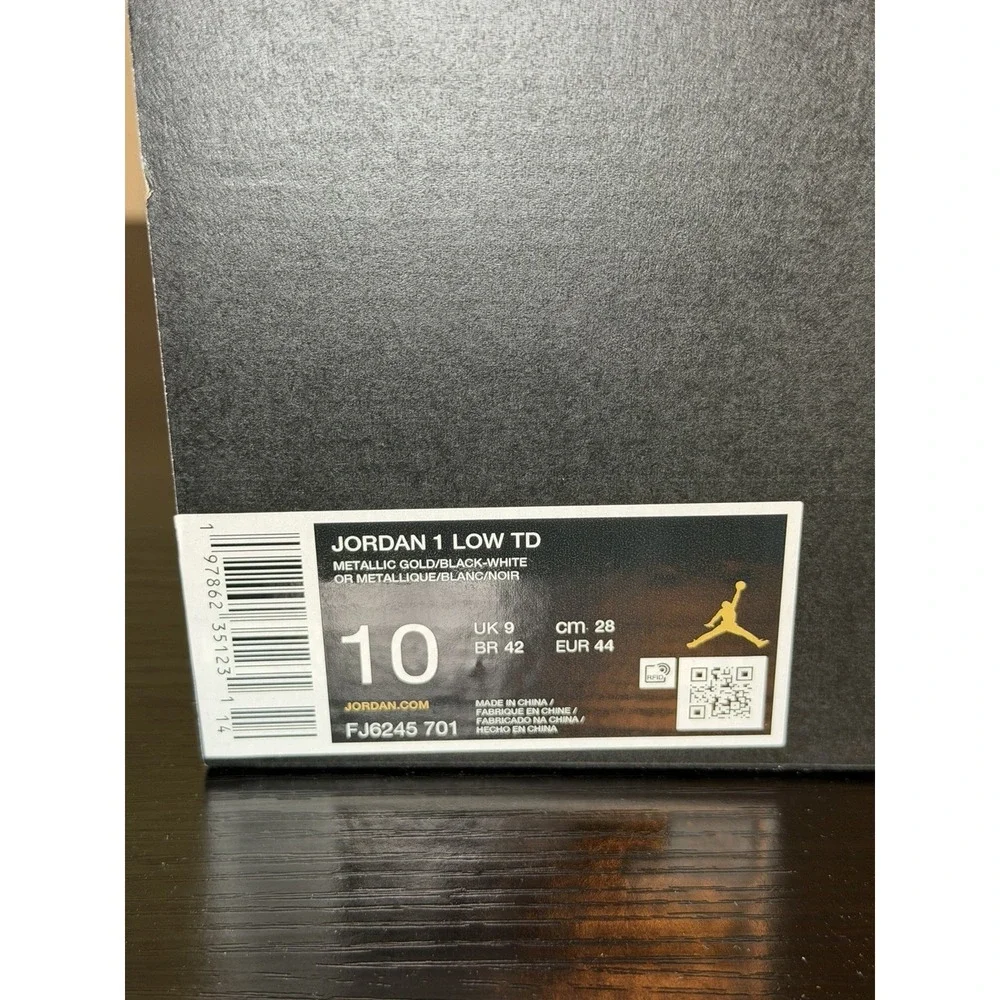 Nike Jordan 1 Low TD Football Cleats Black Gold Toe FJ6245-701 Men's Size 10